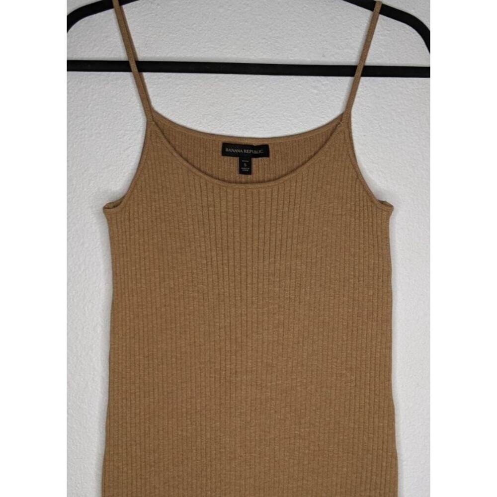 BANANA REPUBLIC Beige Ribbed Camisole Strappy Sleeve Fitted Dress Small  $129 - Picture 4 of 10